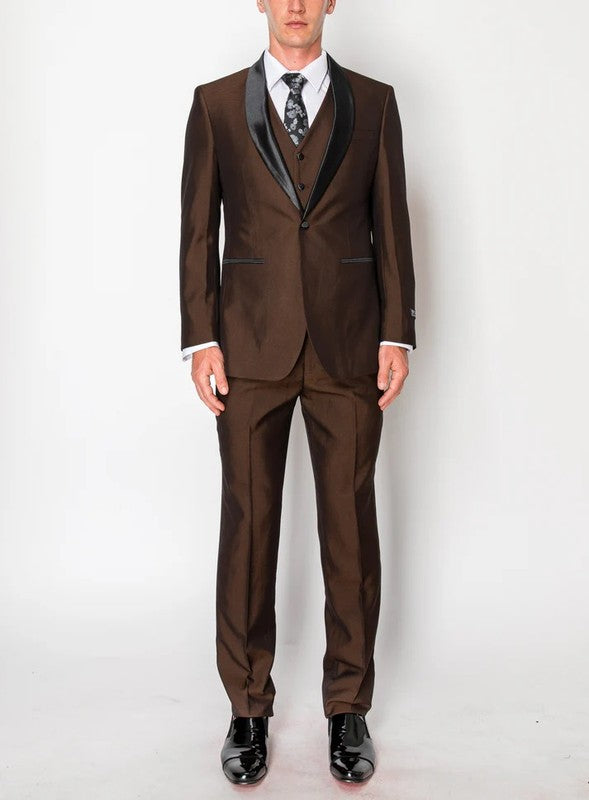 2645-TUX-SHINY-D-BROWN-3PC-SLIM-REG-SIZE 46R-56R