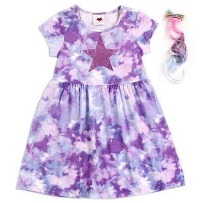 Girls 4-6X Tie Dye Dress W/ Hair Clip Pack of 6
