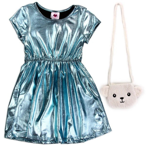 Girls 7-14 Metallic Knit Dress w Purse Pack of 6