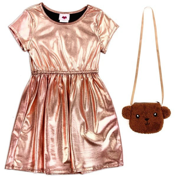 Girls 7-14 Metallic Knit Dress w/ Purse Pack of 6