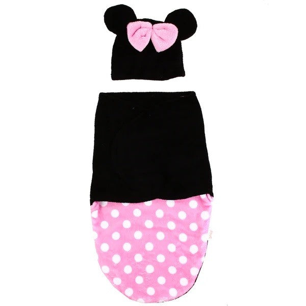 MINNIE MOUSE Newborn Fleece Swaddle-Hat Pack 4