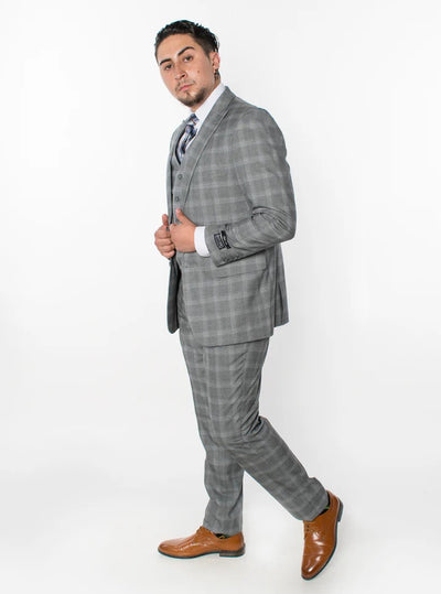 2306-GREY PLAID-SLIM FIT-3PC-SIZE 34S-46S & 34R-56R & 38L-56L
