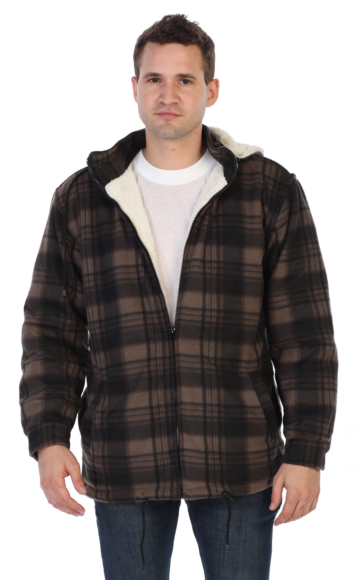 Men's Sherpa Lined Flannel Jacket with Removable Hood