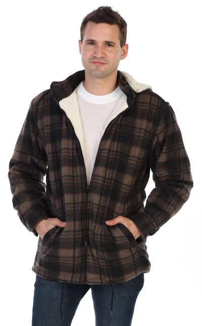 Men's Sherpa Lined Flannel Jacket with Removable Hood