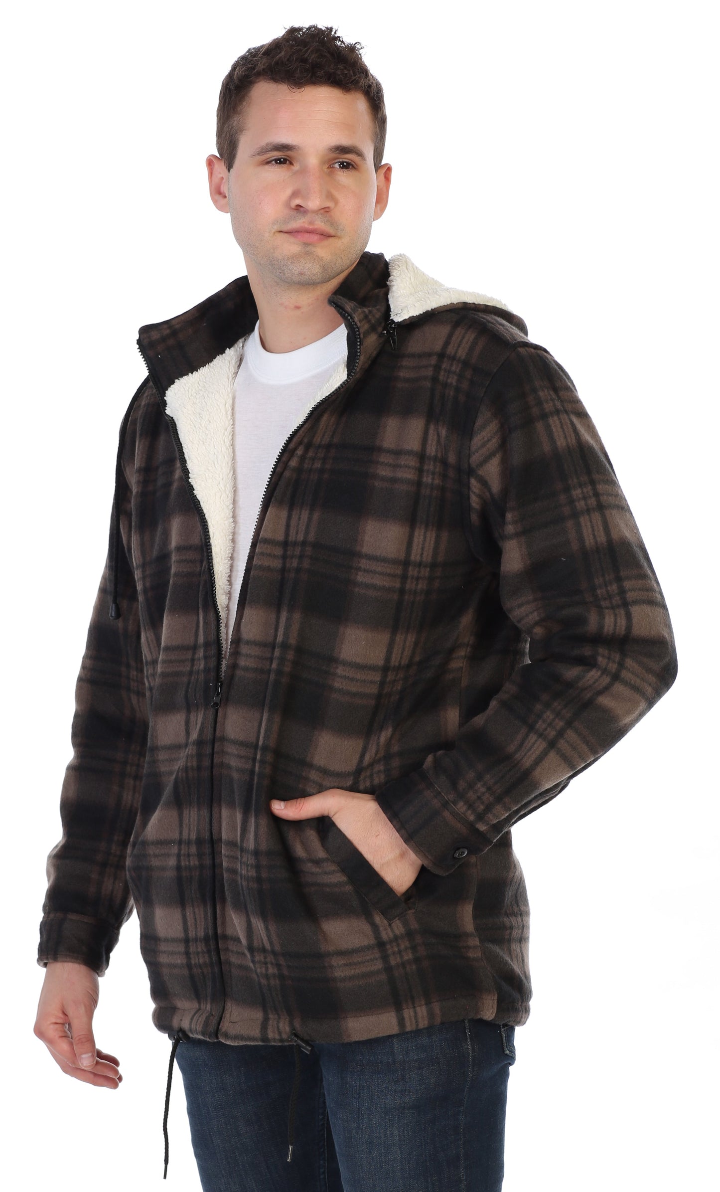 Men's Sherpa Lined Flannel Jacket with Removable Hood