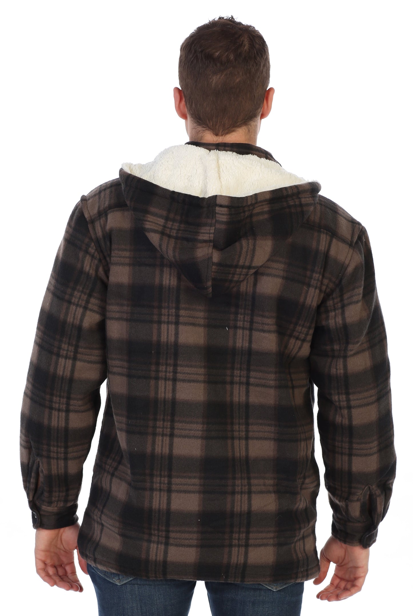 Men's Sherpa Lined Flannel Jacket with Removable Hood