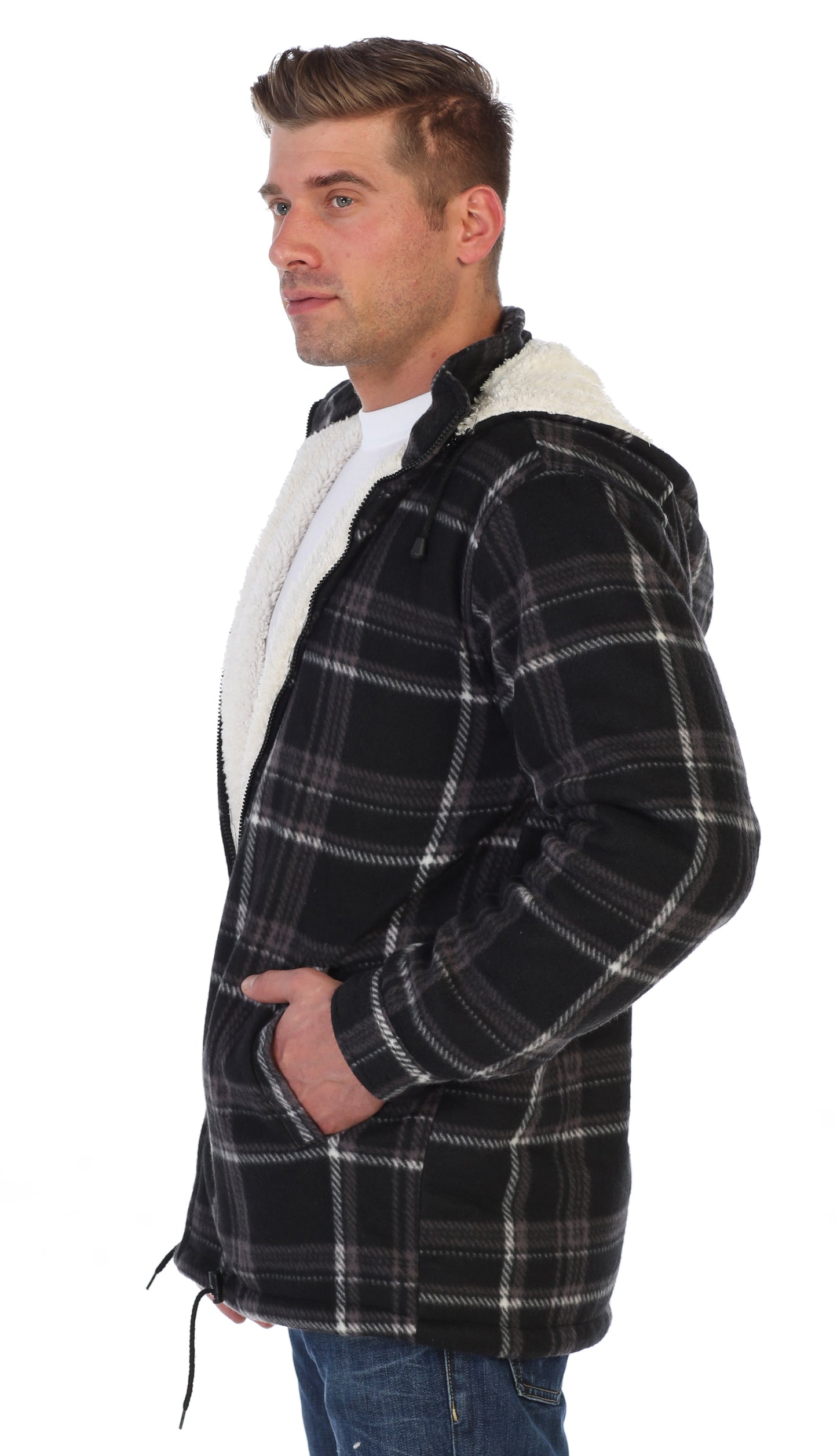 Men's Sherpa Lined Flannel Jacket with Removable Hood