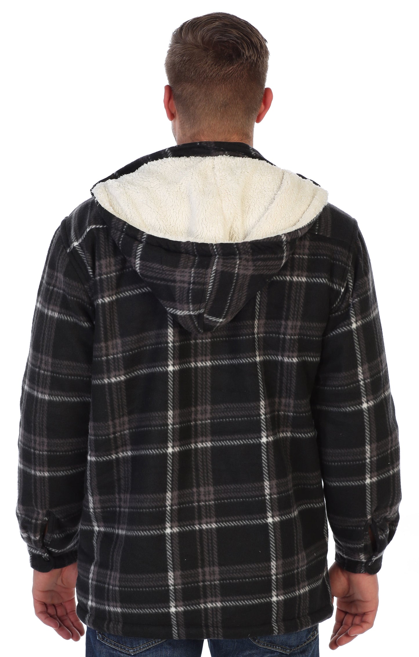 Men's Sherpa Lined Flannel Jacket with Removable Hood