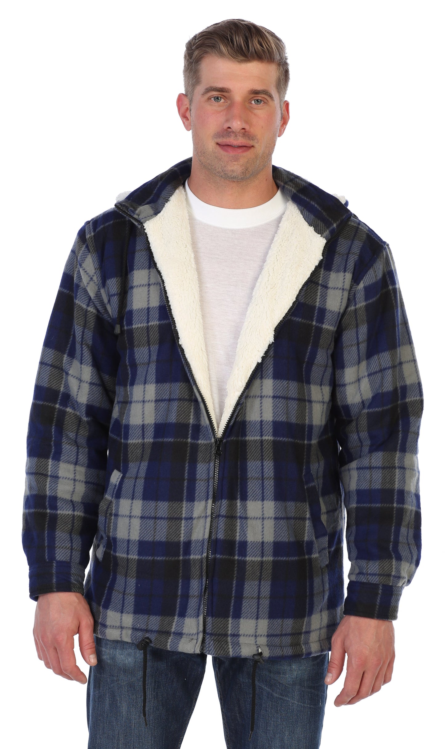 Men's Sherpa Lined Flannel Jacket with Removable Hood