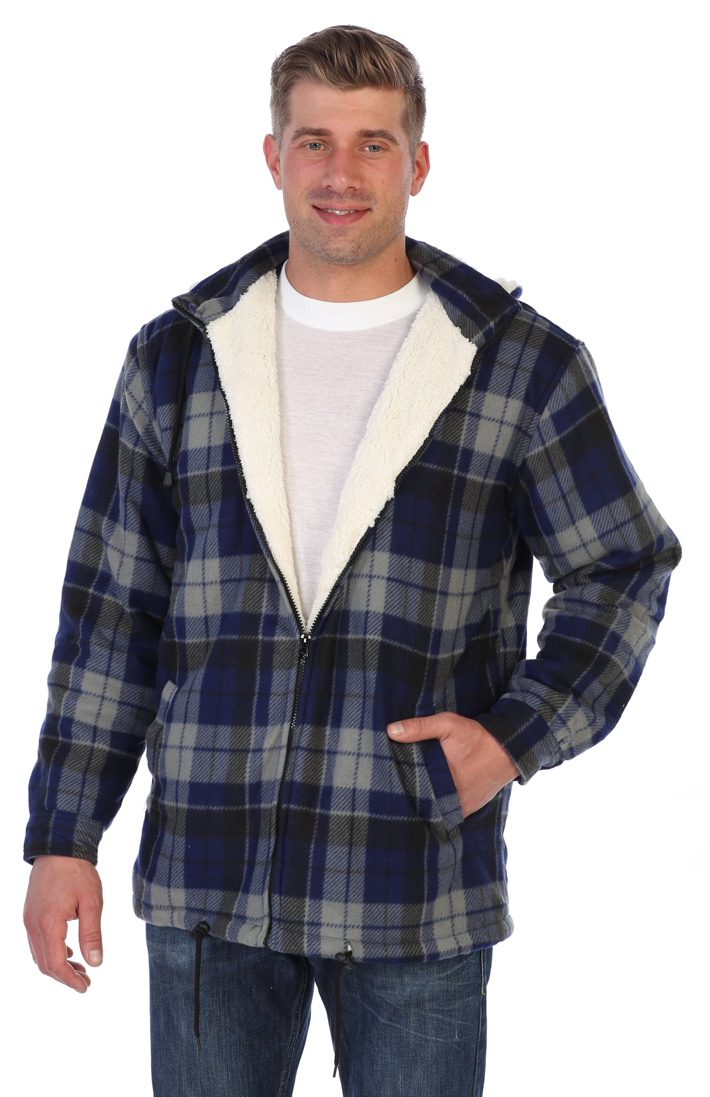 Men's Sherpa Lined Flannel Jacket with Removable Hood