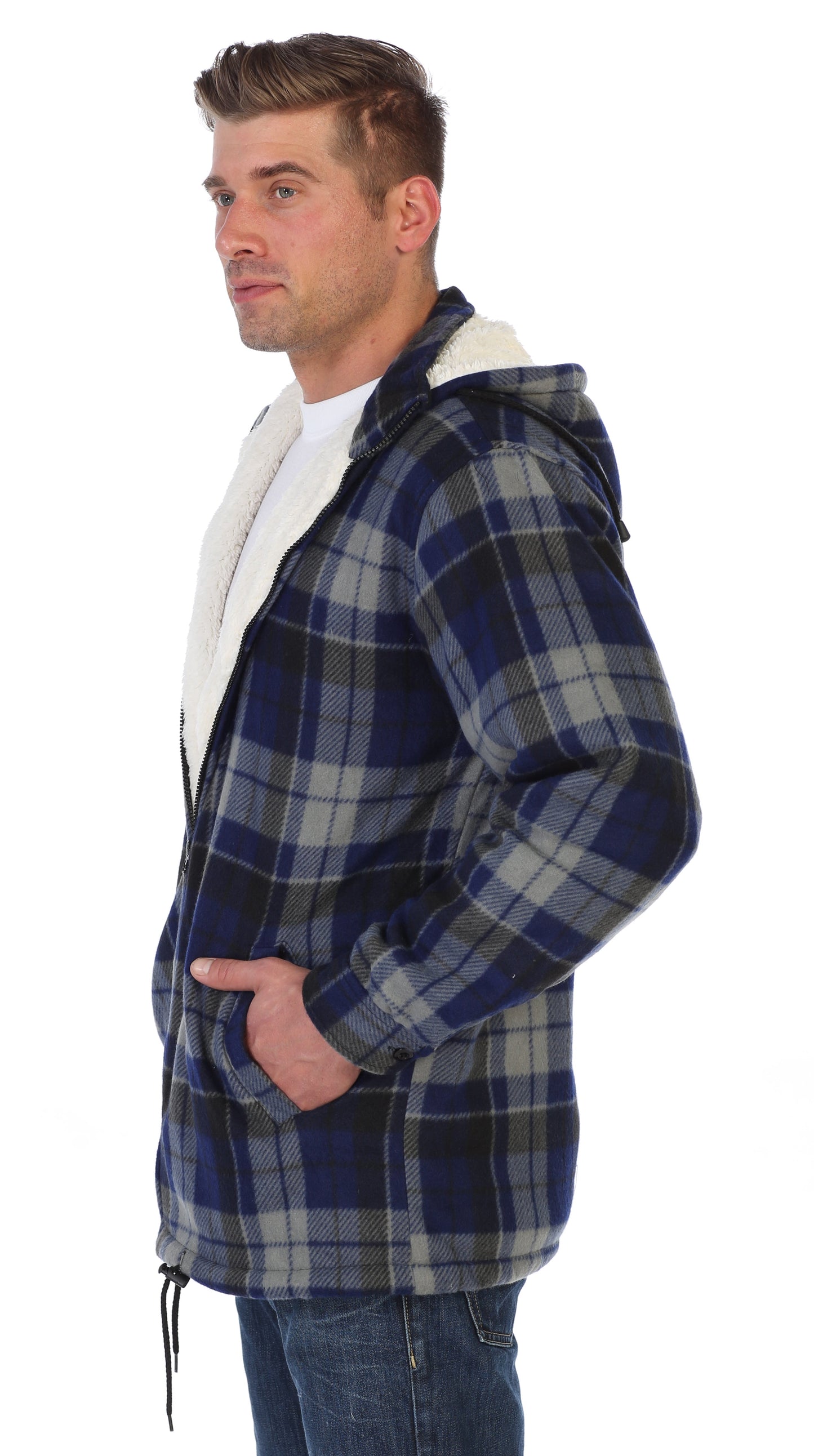 Men's Sherpa Lined Flannel Jacket with Removable Hood