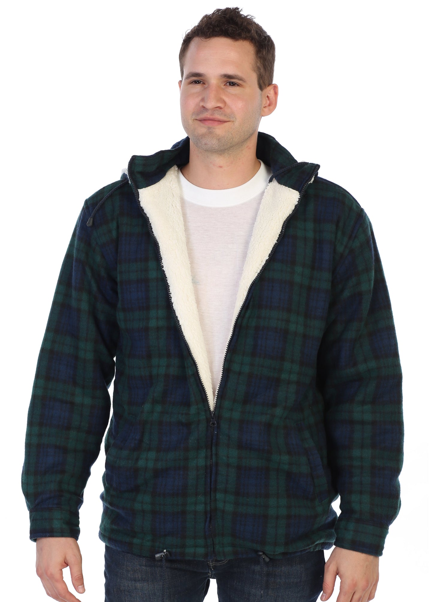 Men's Sherpa Lined Flannel Jacket with Removable Hood