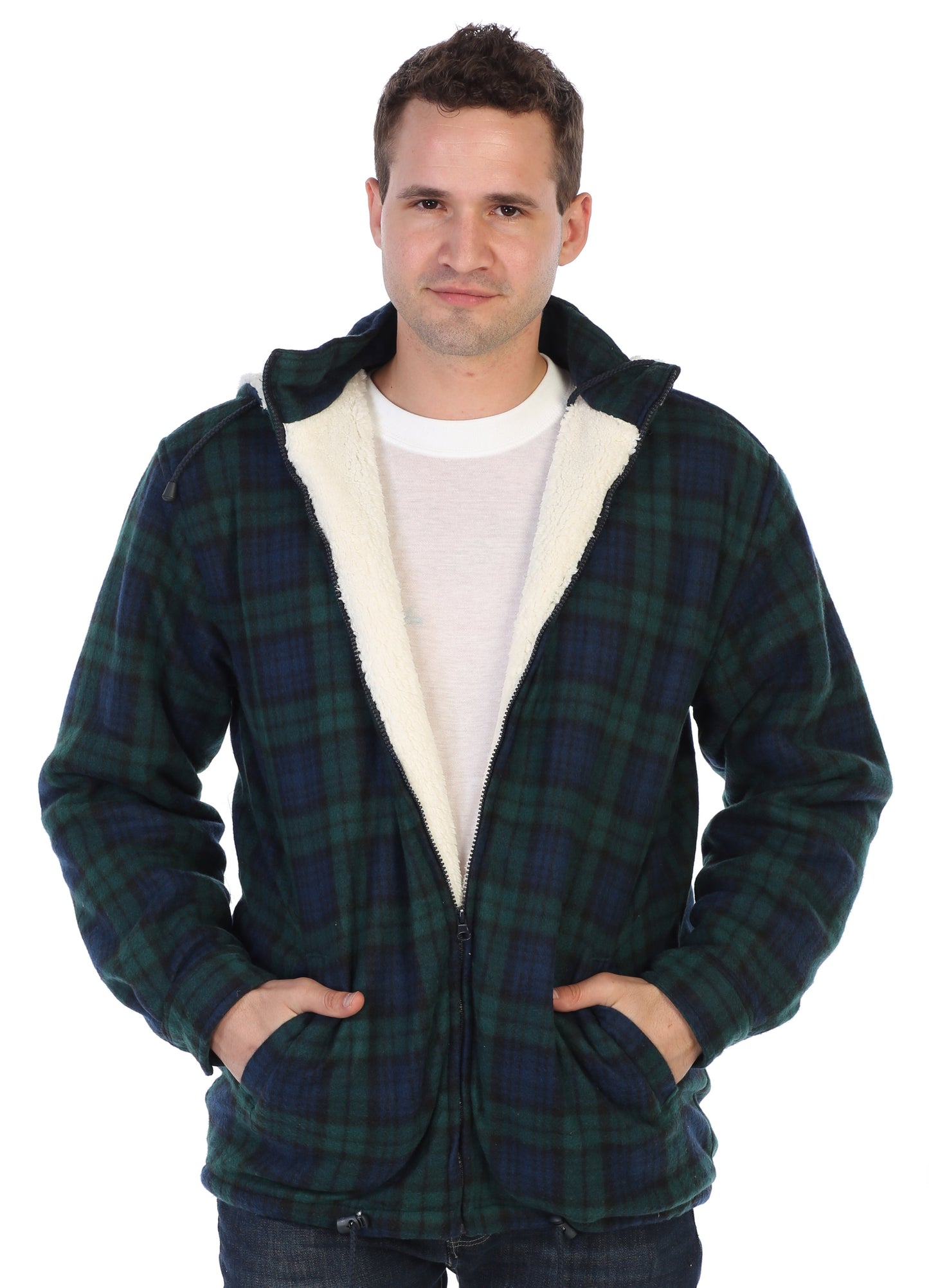 Men's Sherpa Lined Flannel Jacket with Removable Hood