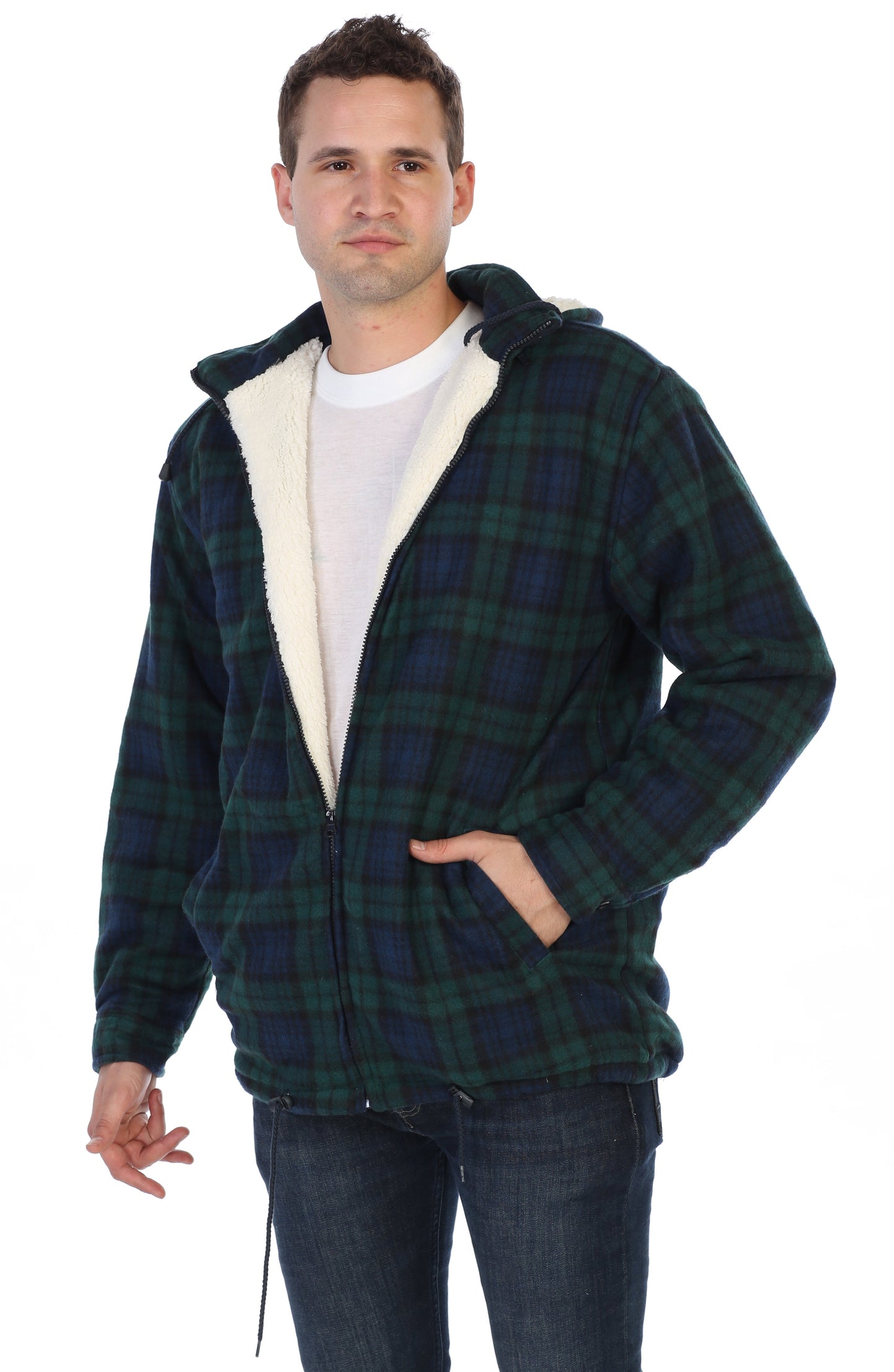 Men's Sherpa Lined Flannel Jacket with Removable Hood