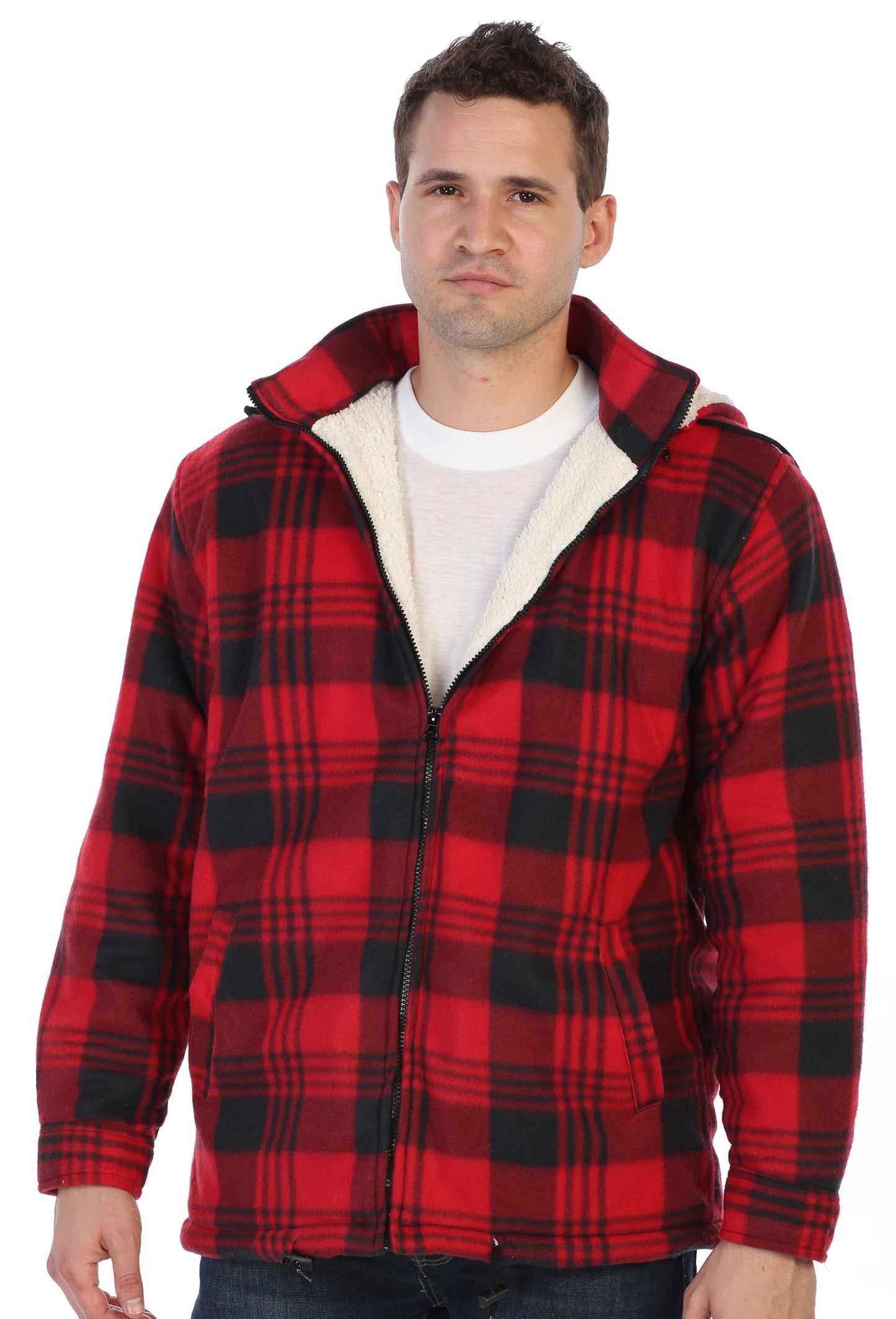 Men's Sherpa Lined Flannel Jacket with Removable Hood