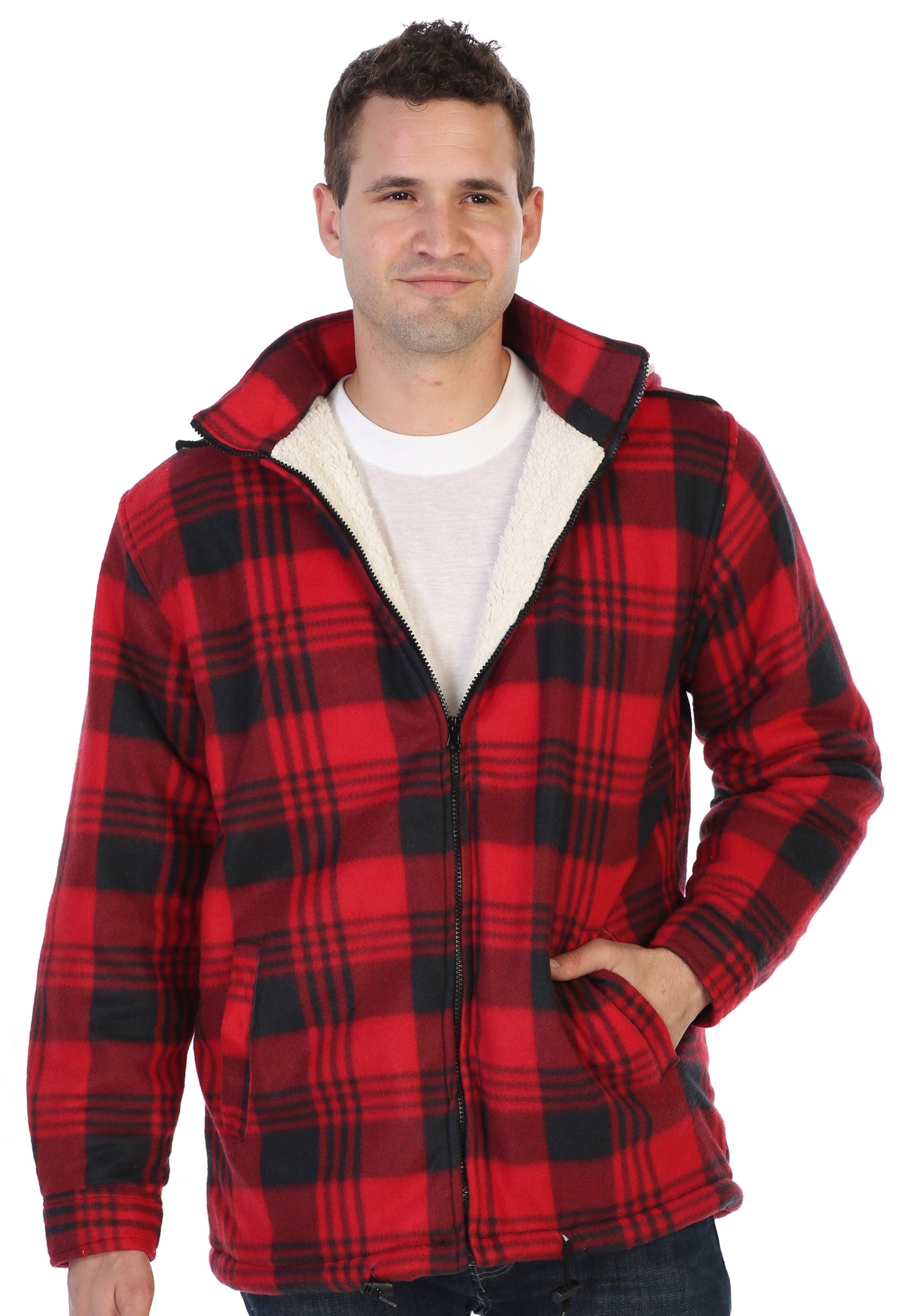 Men's Sherpa Lined Flannel Jacket with Removable Hood