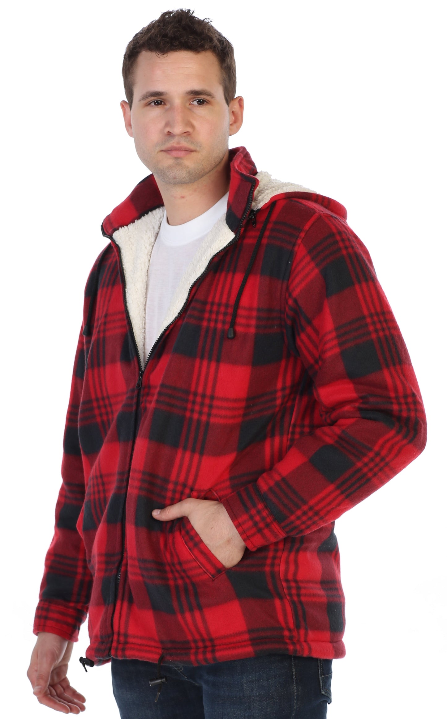 Men's Sherpa Lined Flannel Jacket with Removable Hood