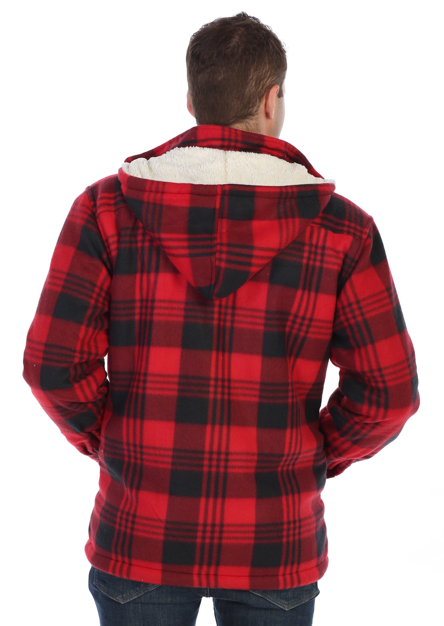 Men's Sherpa Lined Flannel Jacket with Removable Hood