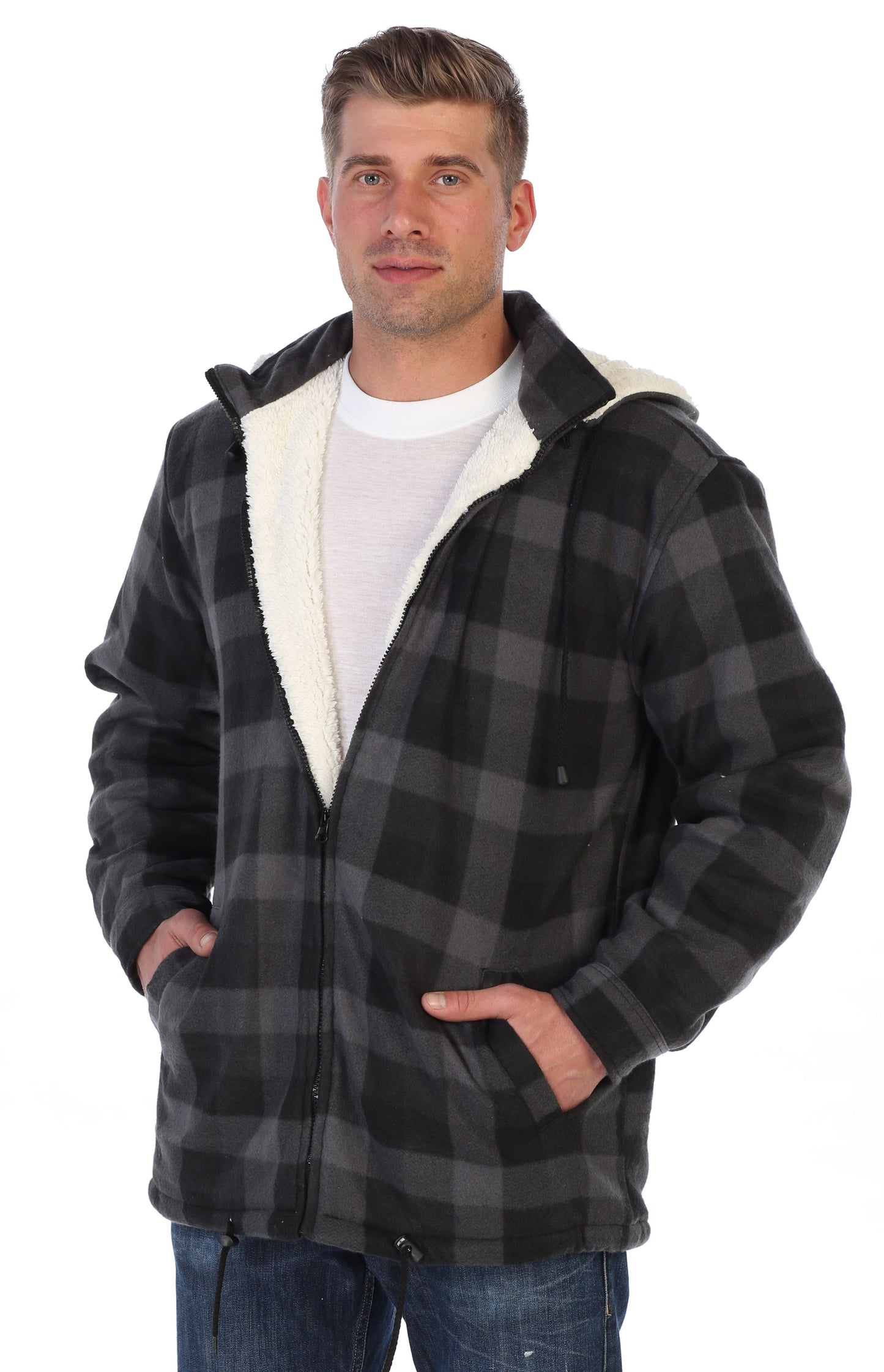 Men's Sherpa Lined Flannel Jacket with Removable Hood