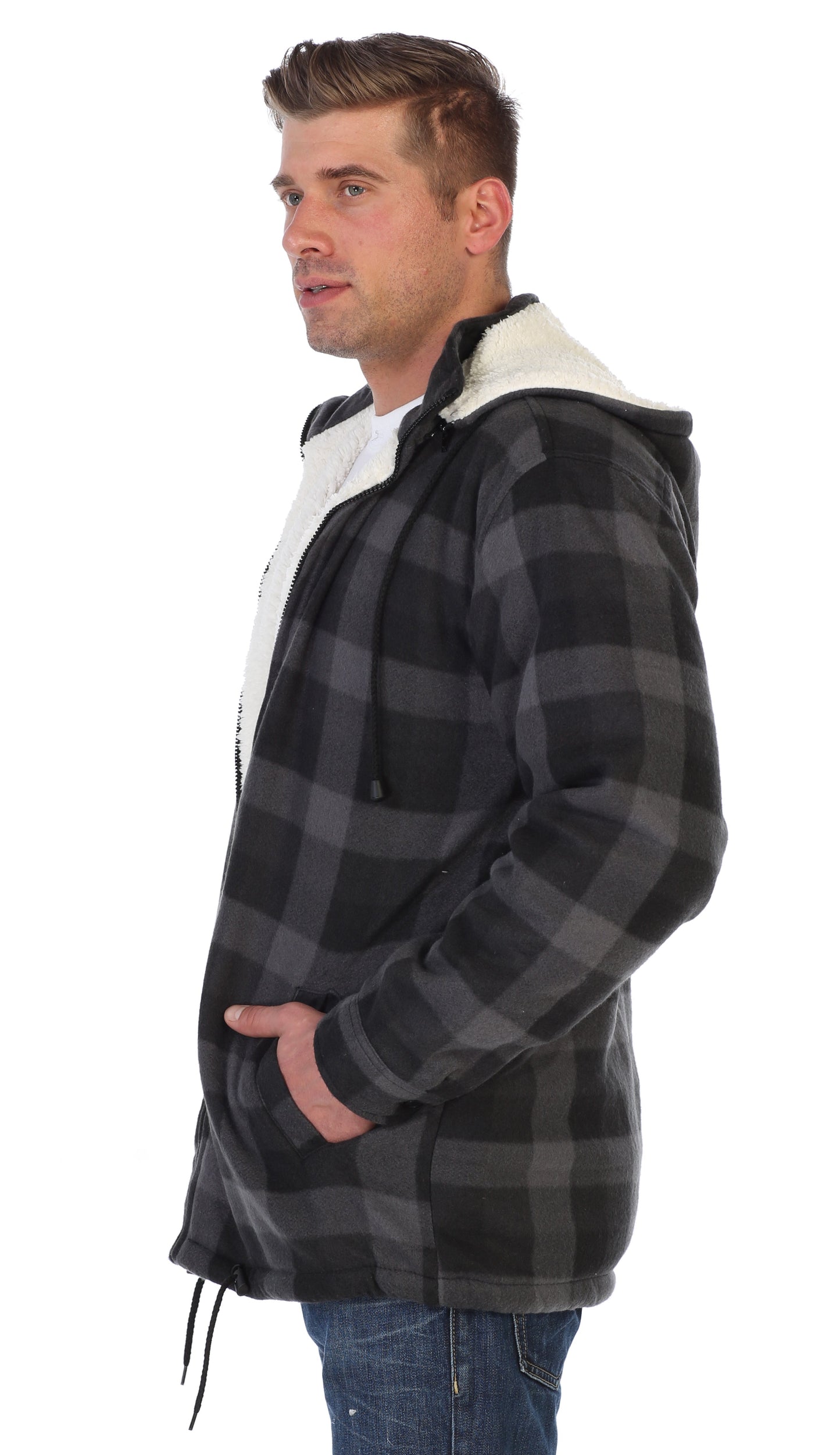 Men's Sherpa Lined Flannel Jacket with Removable Hood