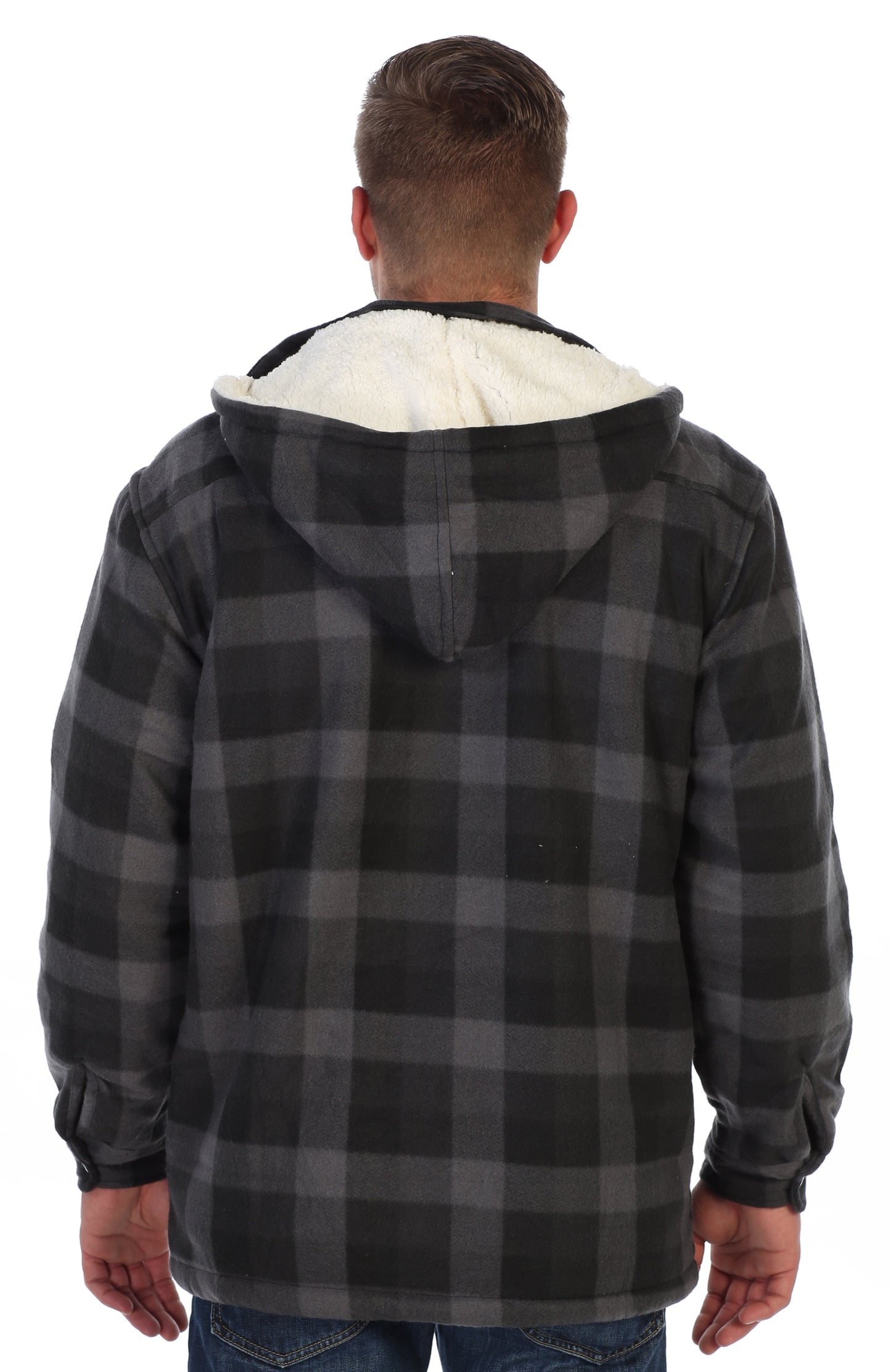 Men's Sherpa Lined Flannel Jacket with Removable Hood