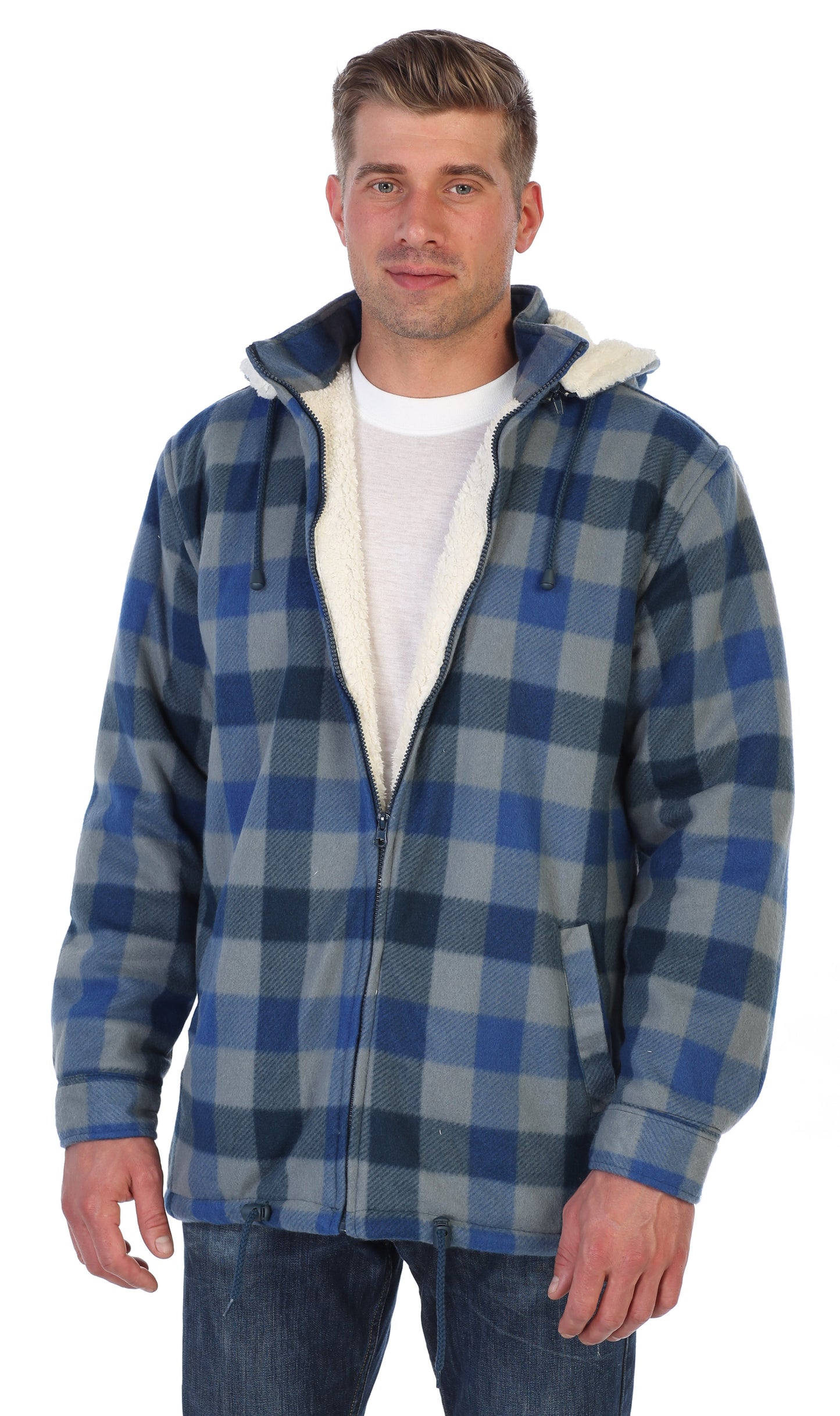 Men's Sherpa Lined Flannel Jacket with Removable Hood