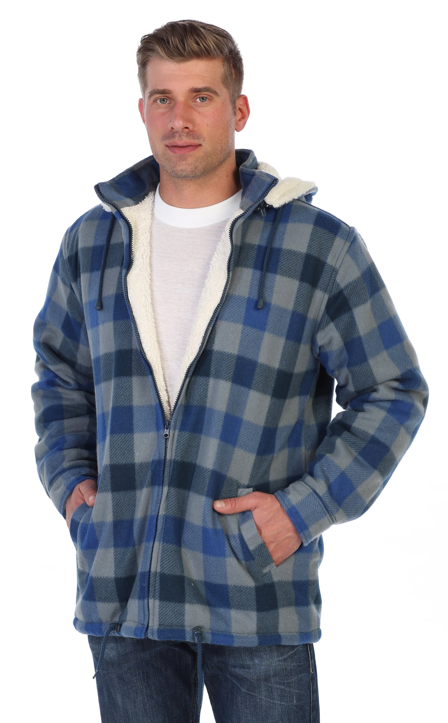 Men's Sherpa Lined Flannel Jacket with Removable Hood