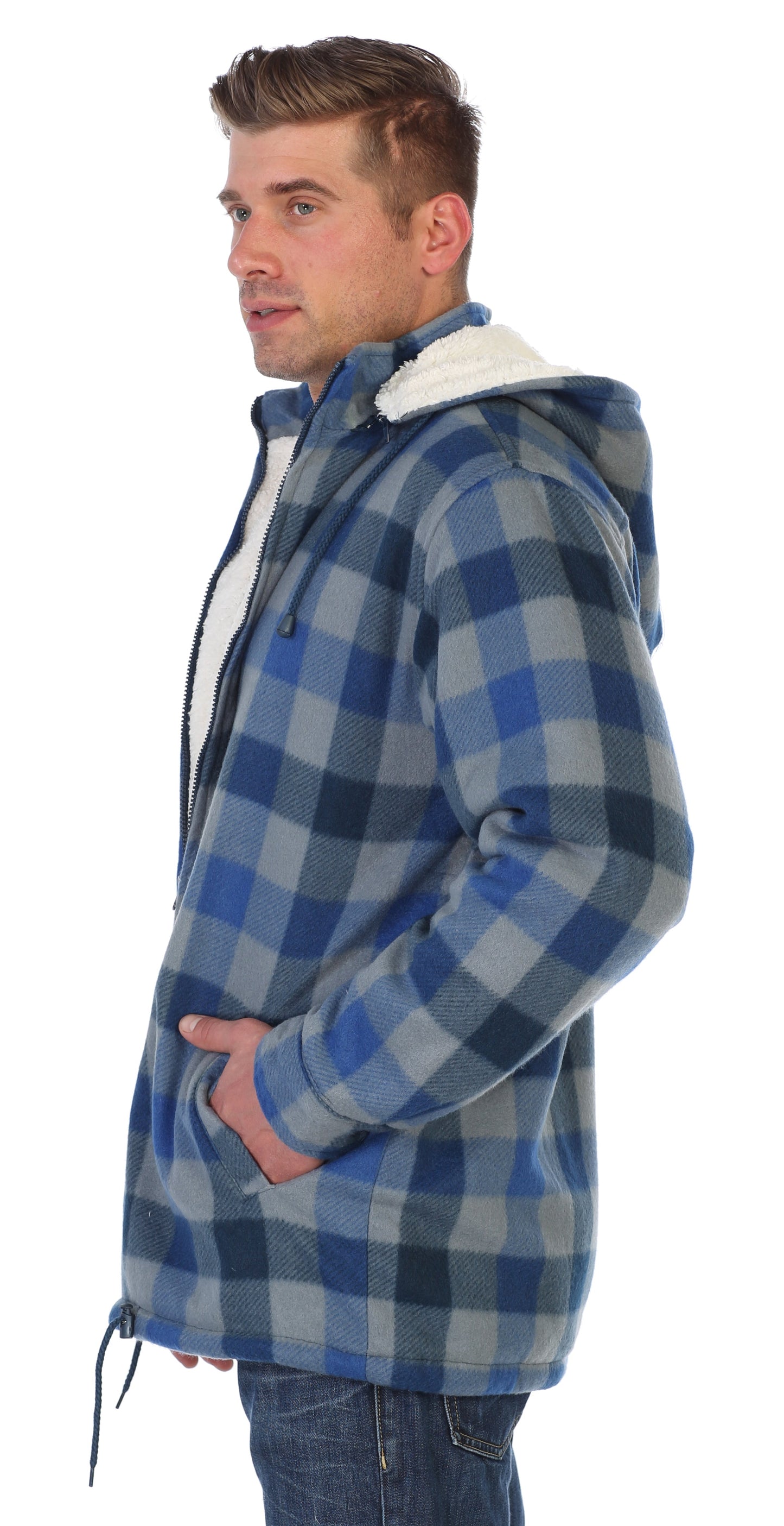 Men's Sherpa Lined Flannel Jacket with Removable Hood