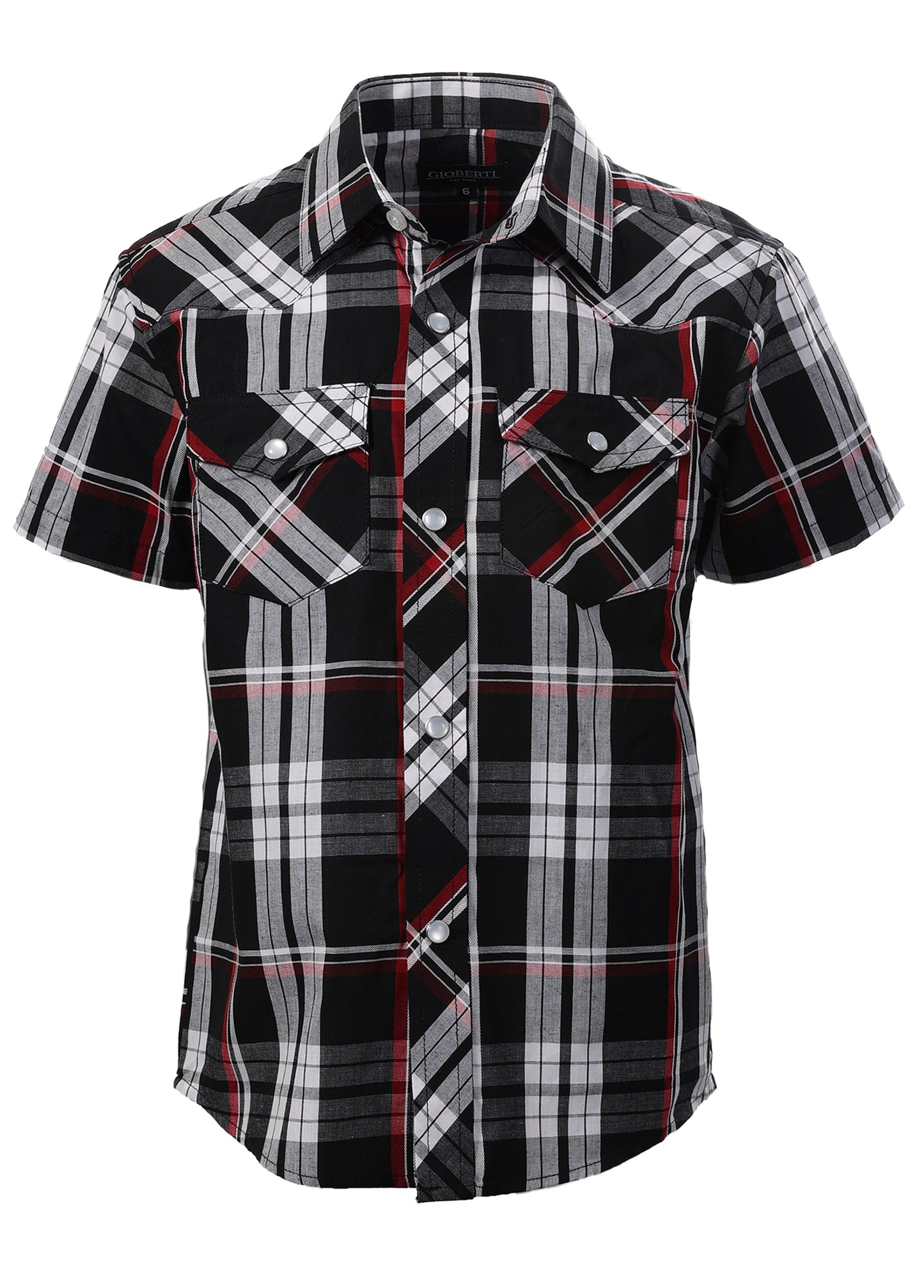 BOY'S SHORT SLEEVE WESTERN STYLE PLAID SHIRT