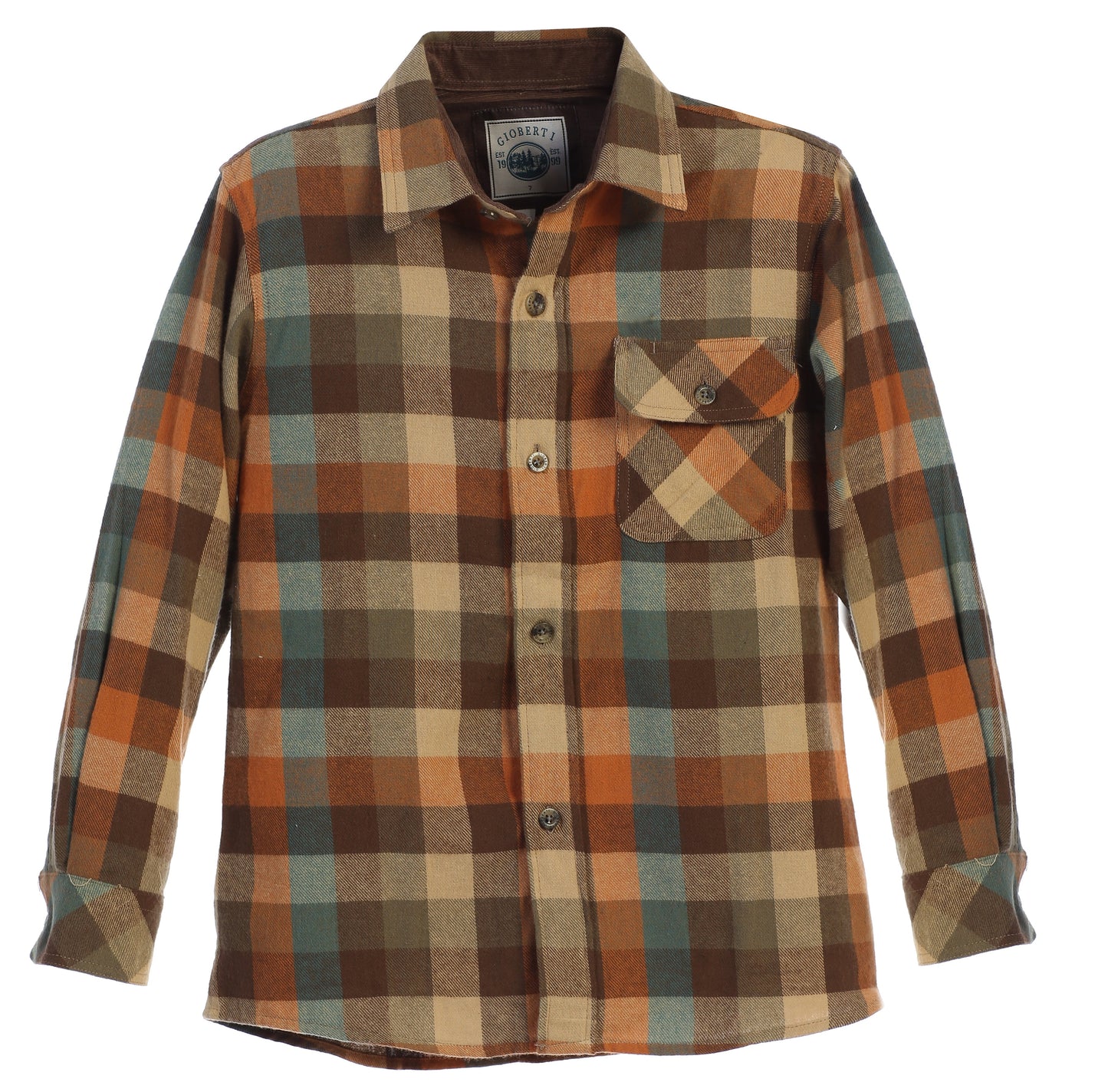 BOY'S SINGLE POCKET FLANNEL SHIRT WITH CORDUROY CONTRAST