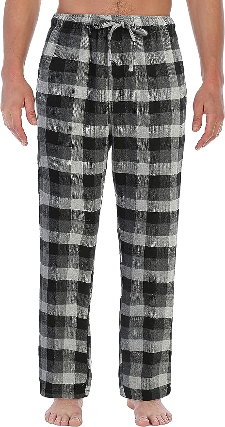 Men's Yarn Dye Brushed Flannel Pajama Pants, Elastic Waist