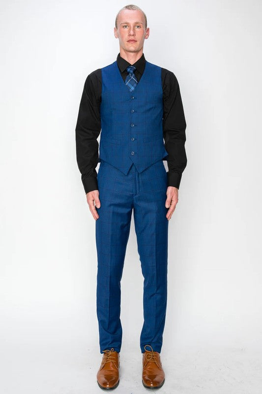 8705-BLUE-CHECKER-3PC-SLIM SIZE 34S-46S & 34R-56R & 38L-56L