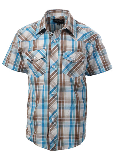 BOY'S SHORT SLEEVE WESTERN STYLE PLAID SHIRT