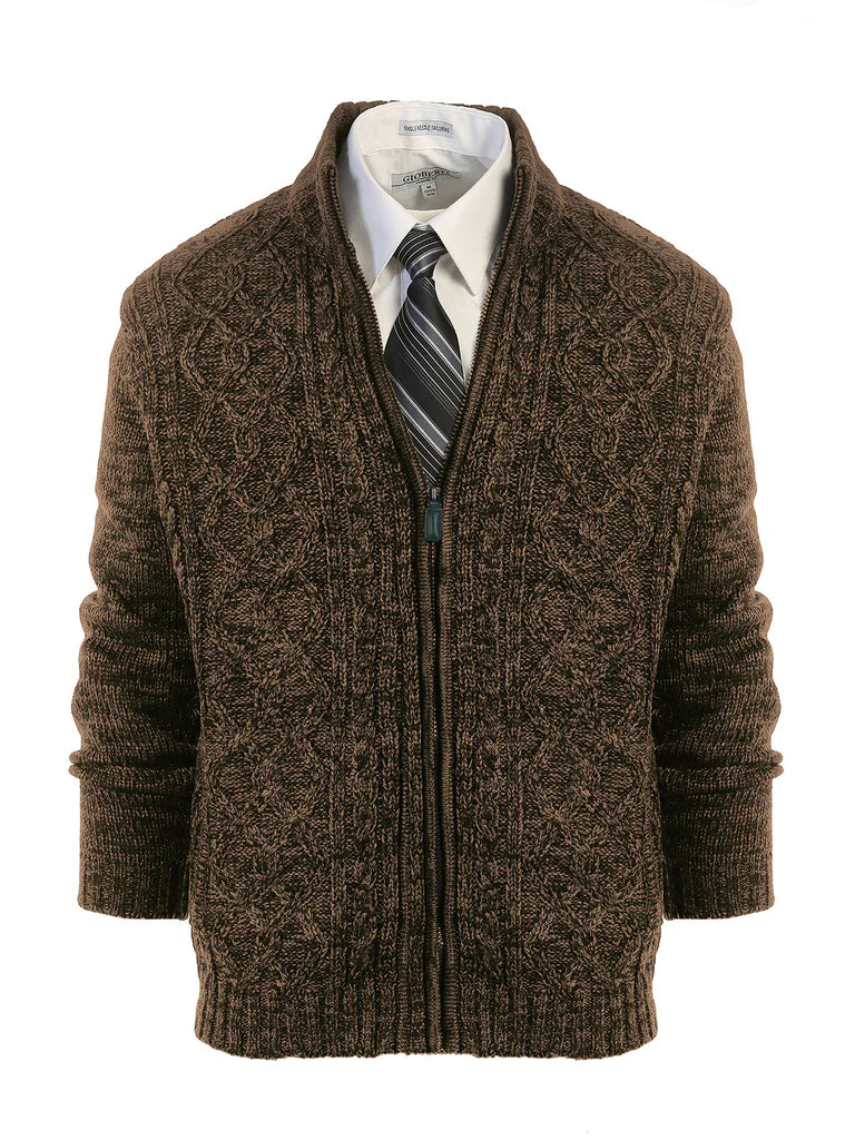 AF-1203 MEN'S CARDIGAN TWISTED FULL ZIP KNITTED SWEATER