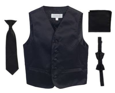 VSK4 BOYS SATIN SOLID 4 PCS SET FORMAL VEST IN 12 COLORS SIZE 8-18