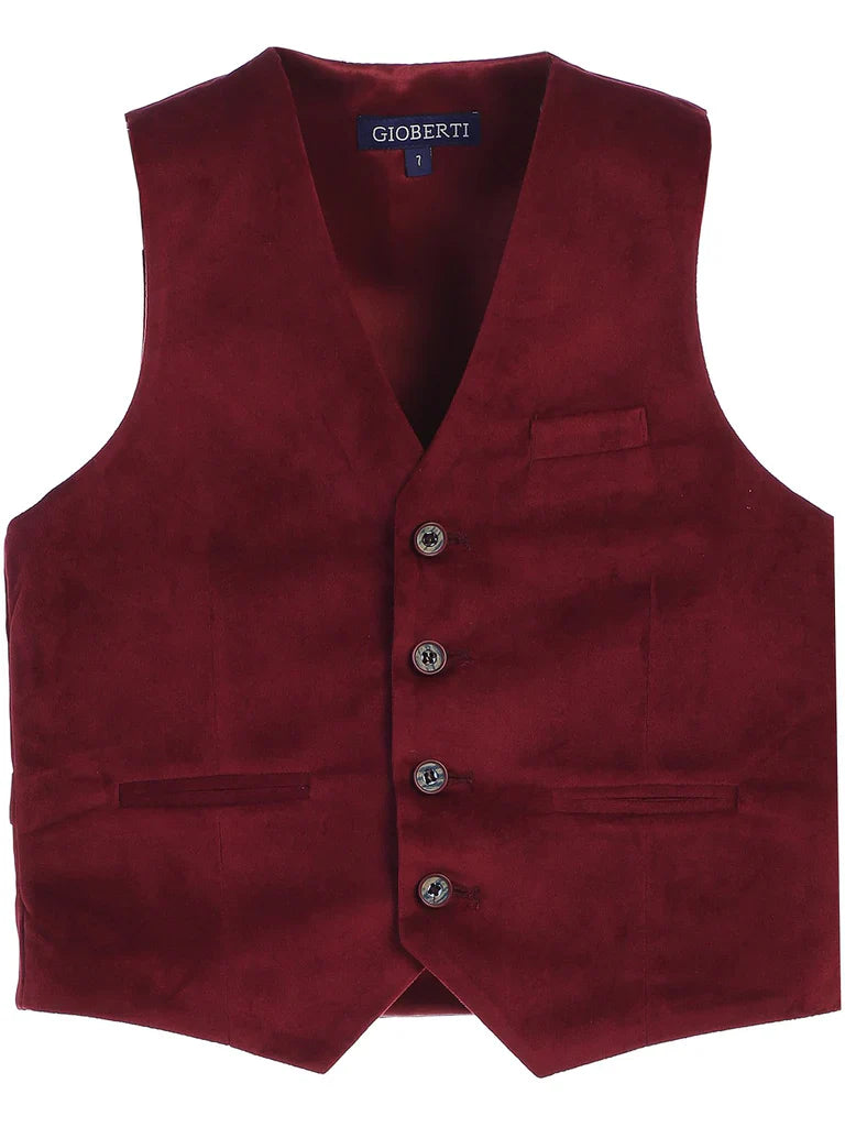 VS-83 BOYS 4 BUTTON VELVET FORMAL SUIT VEST 5 COLORS BLACK-BURGUNDY-R BLUE-NAVY-HUNTER GREEN SIZE 2-20