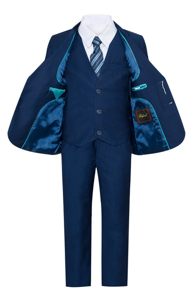 BY019 BOYS FORMAL SUIT ( 5 PCS ) GRAY-NAVY-BLUE-SILVER-CHAR SLIM FIT