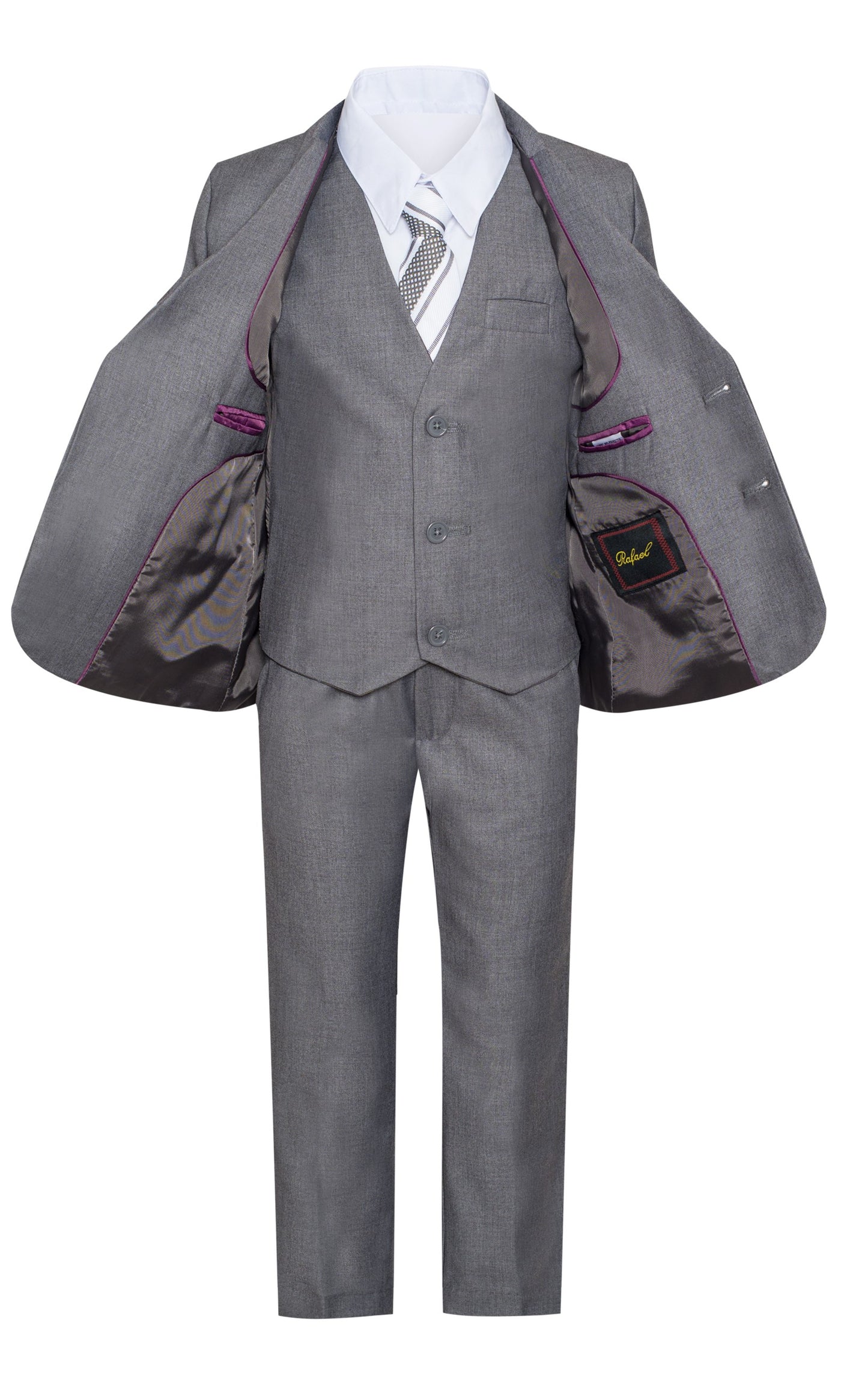 BY019 BOYS FORMAL SUIT ( 5 PCS ) GRAY-NAVY-BLUE-SILVER-CHAR SLIM FIT