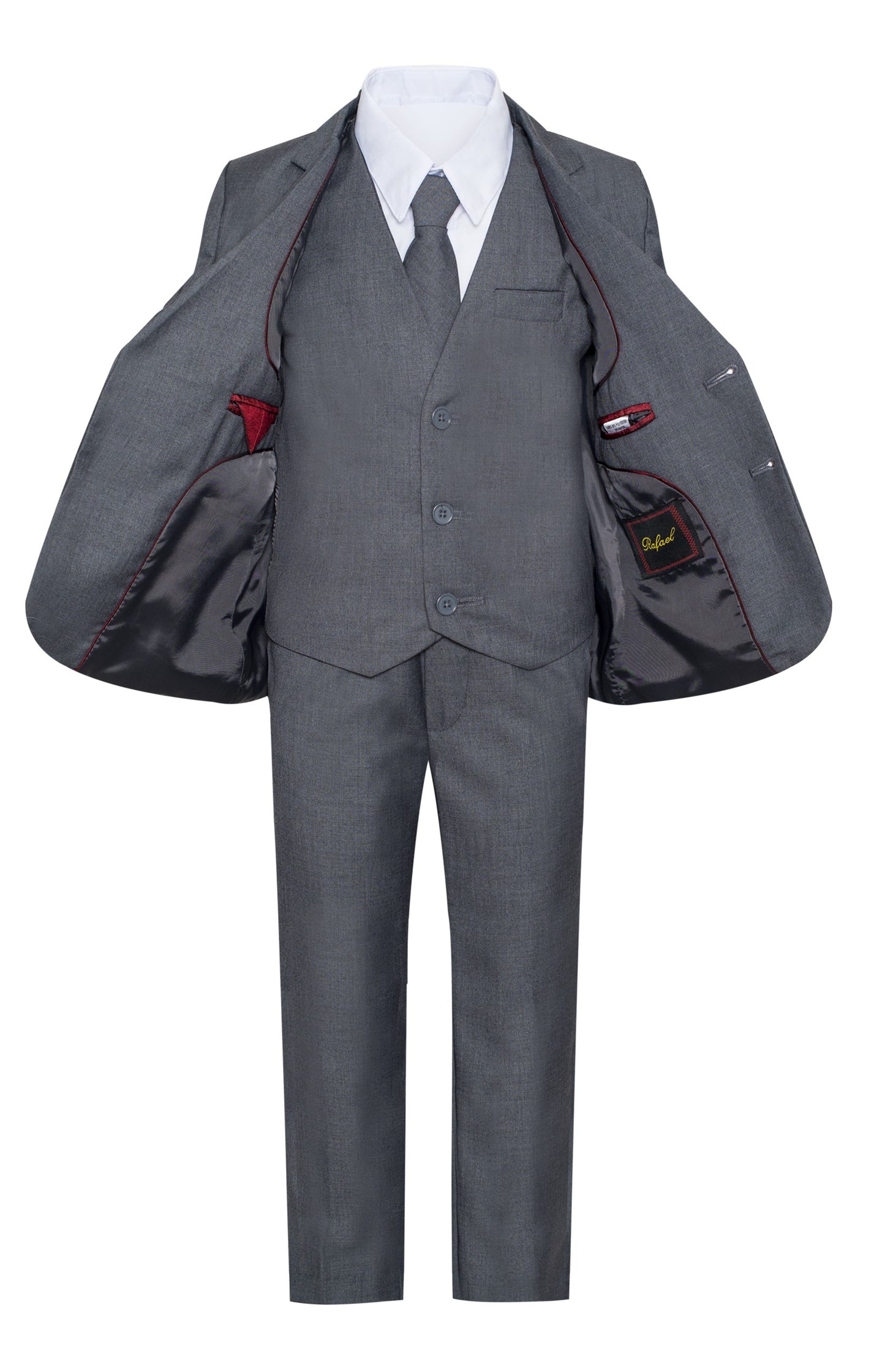 BY019 BOYS FORMAL SUIT ( 5 PCS ) GRAY-NAVY-BLUE-SILVER-CHAR SLIM FIT