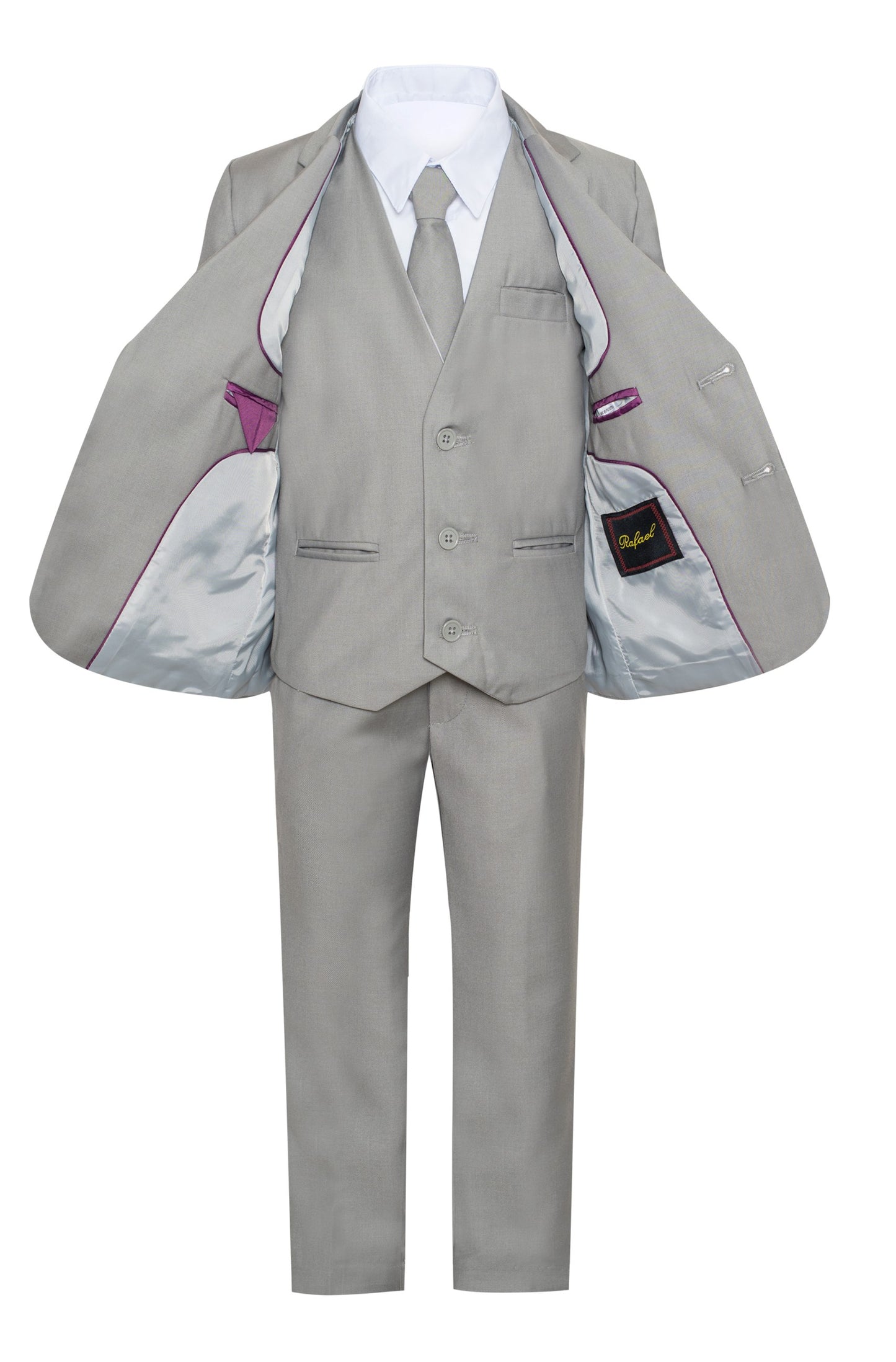 BY019 BOYS FORMAL SUIT ( 5 PCS ) GRAY-NAVY-BLUE-SILVER-CHAR SLIM FIT