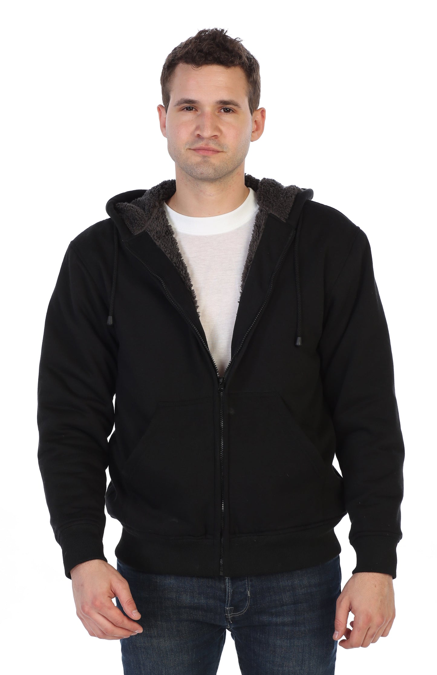 Men's Heavyweight Sherpa Lined Fleece Hoodie Jacket