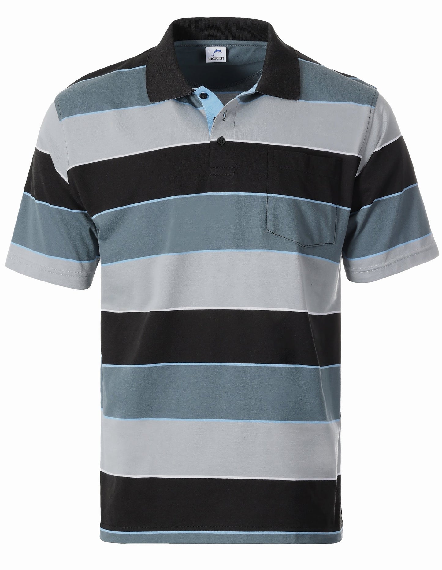 MEN'S STRIPPED SHORT SLEEVE POLO WITH CHEST POCKET