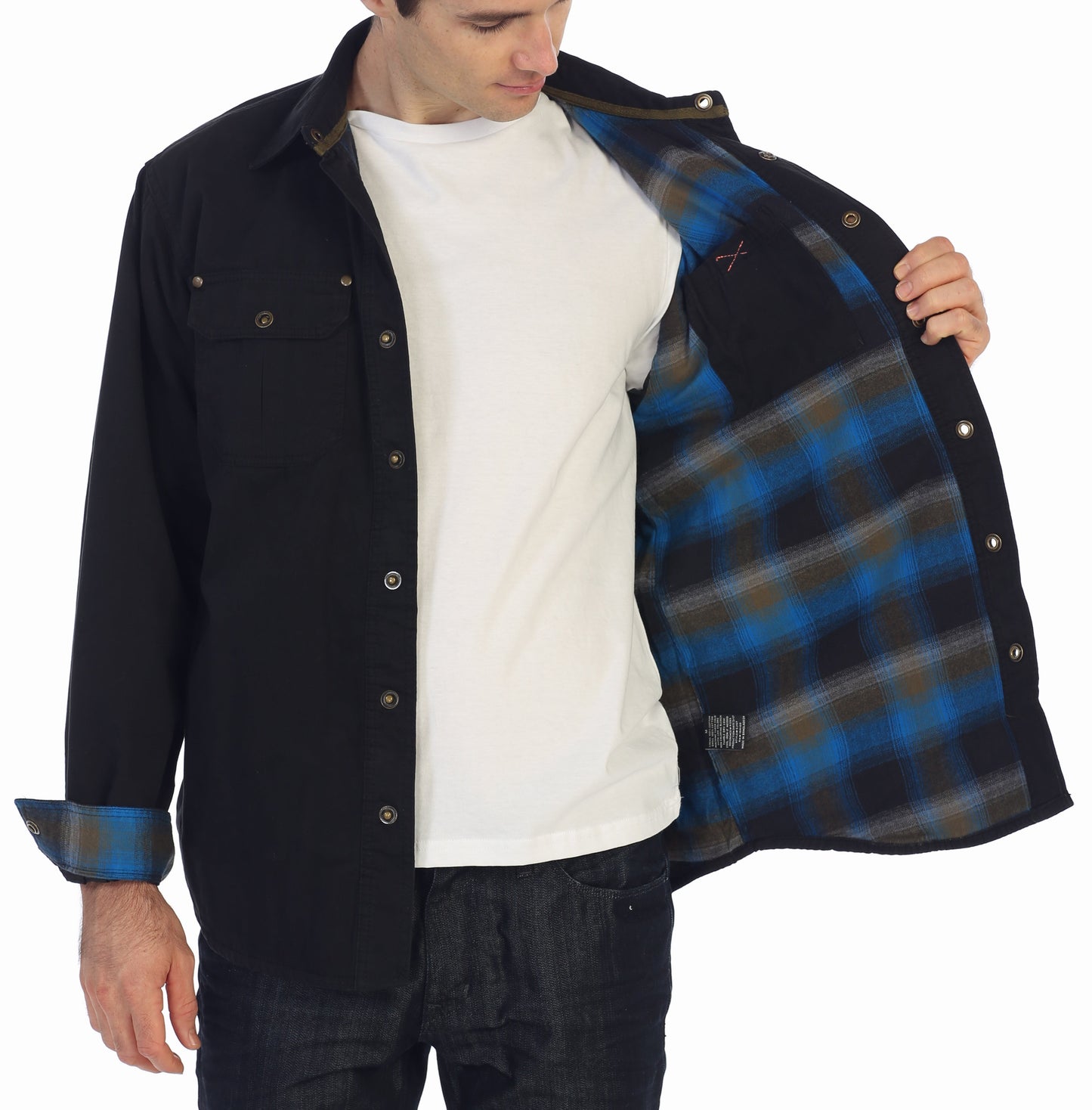 Men's 100% Cotton Brushed and Soft Twill Shirt Jacket with Flannel Lining