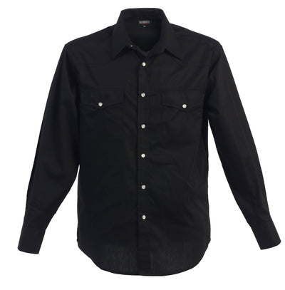 Men’s Solid Long Sleeve Western Shirt with Pearl Snap-on Buttons