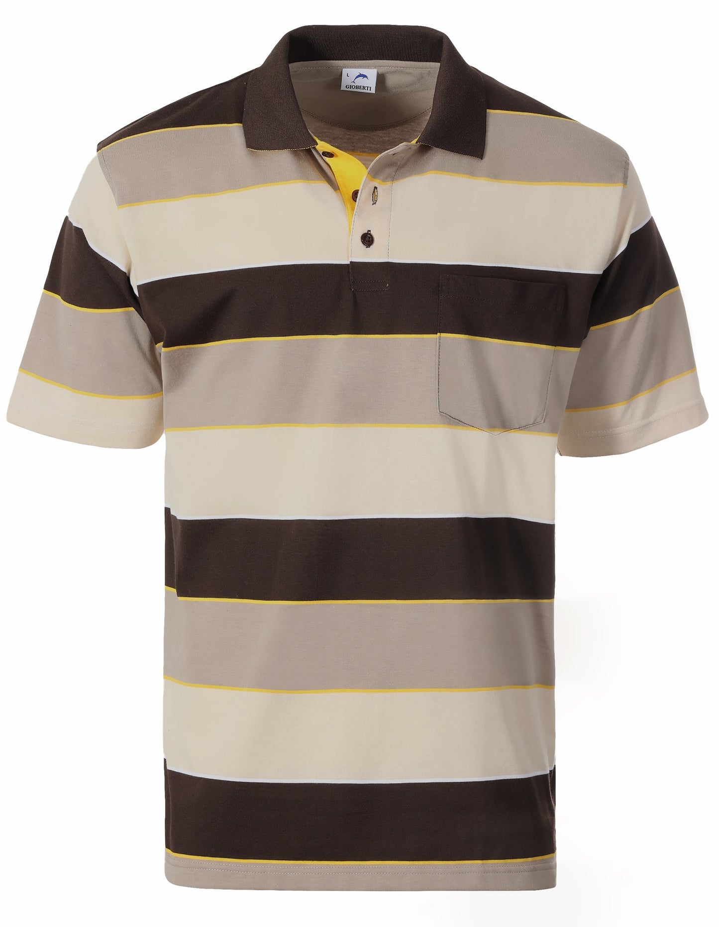 MEN'S STRIPPED SHORT SLEEVE POLO WITH CHEST POCKET