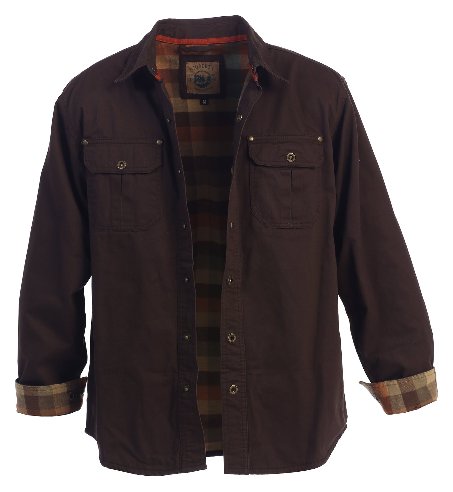 Men's 100% Cotton Brushed and Soft Twill Shirt Jacket with Flannel Lining