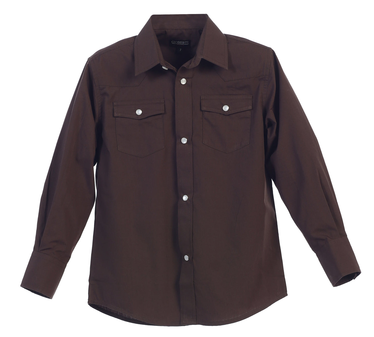 Boy's Casual Western Solid Long Sleeve Shirt with Pearl Snaps