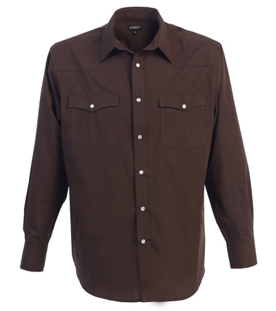 Men’s Solid Long Sleeve Western Shirt with Pearl Snap-on Buttons
