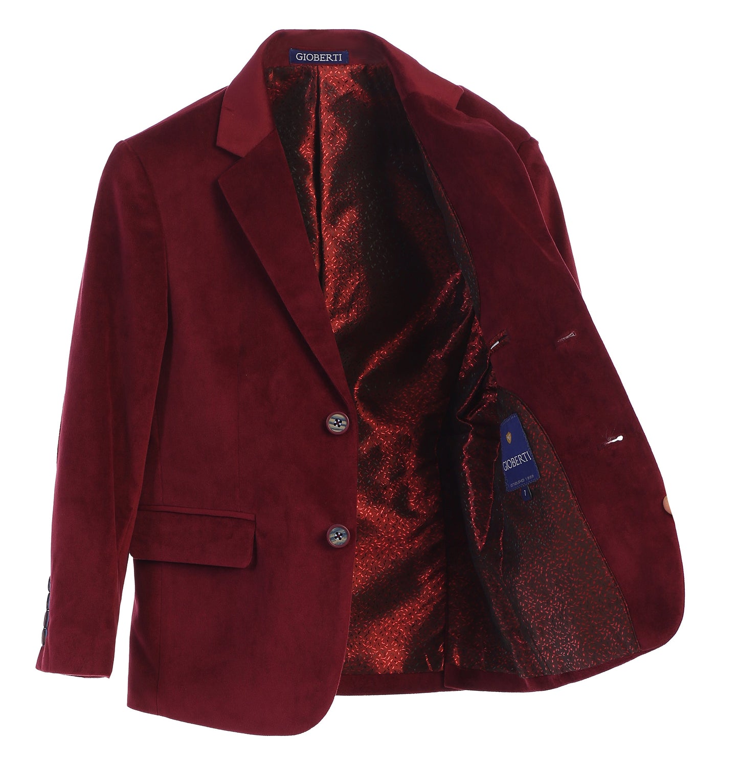 BLV-82 Boy's Formal Velvet Blazer with Designed Buttons SIZE 2-20 IN 4 COLORS BURGUNDY-BLACK-R BLUE-NAVY