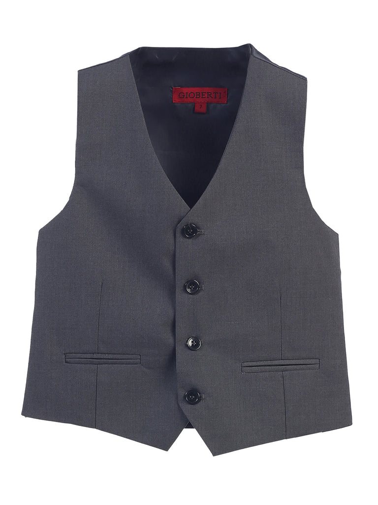 VS-85 BOYS 4 BUTTON FORMAL SUIT VEST IN 7 COLORS BLACK-GRAY-CHARCOAL-KHAKI-FOREST GREEN-NAVY-ROYAL BLUE SIZE 2-20